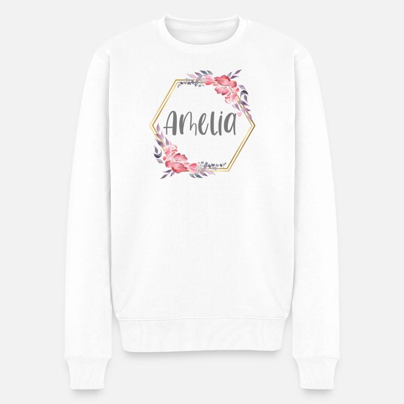 Amelia Mädchen Name Baby Geschenk - Männer Premium Bio Pullover - Weiß