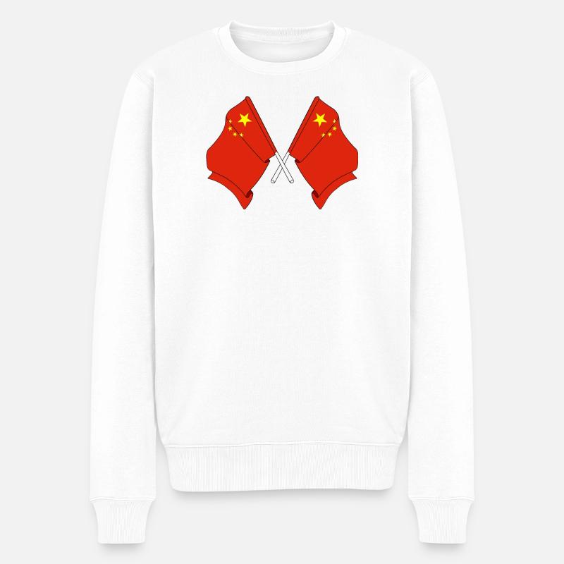 Zwei Flaggen China - Männer Premium Bio Pullover - Weiß