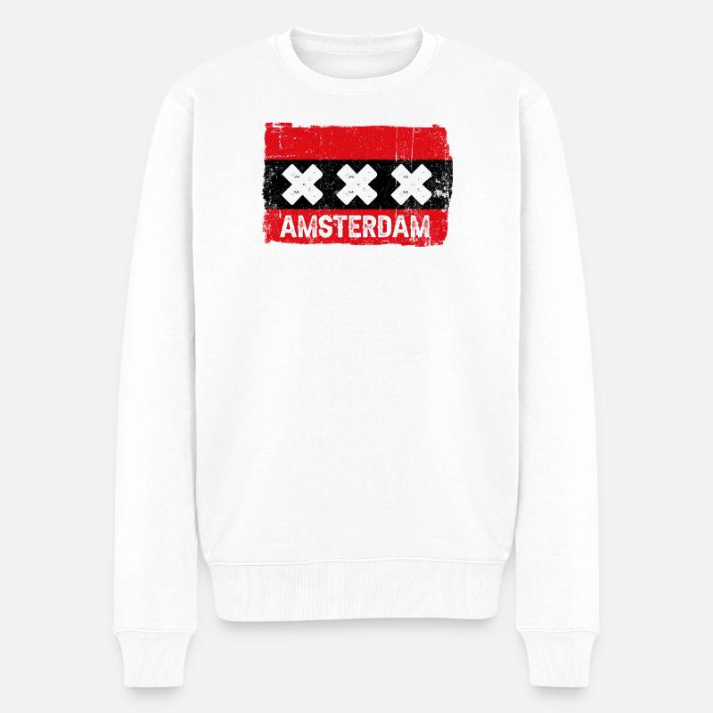 Amsterdam X Graffiti Grunge - Männer Premium Bio Pullover - Weiß