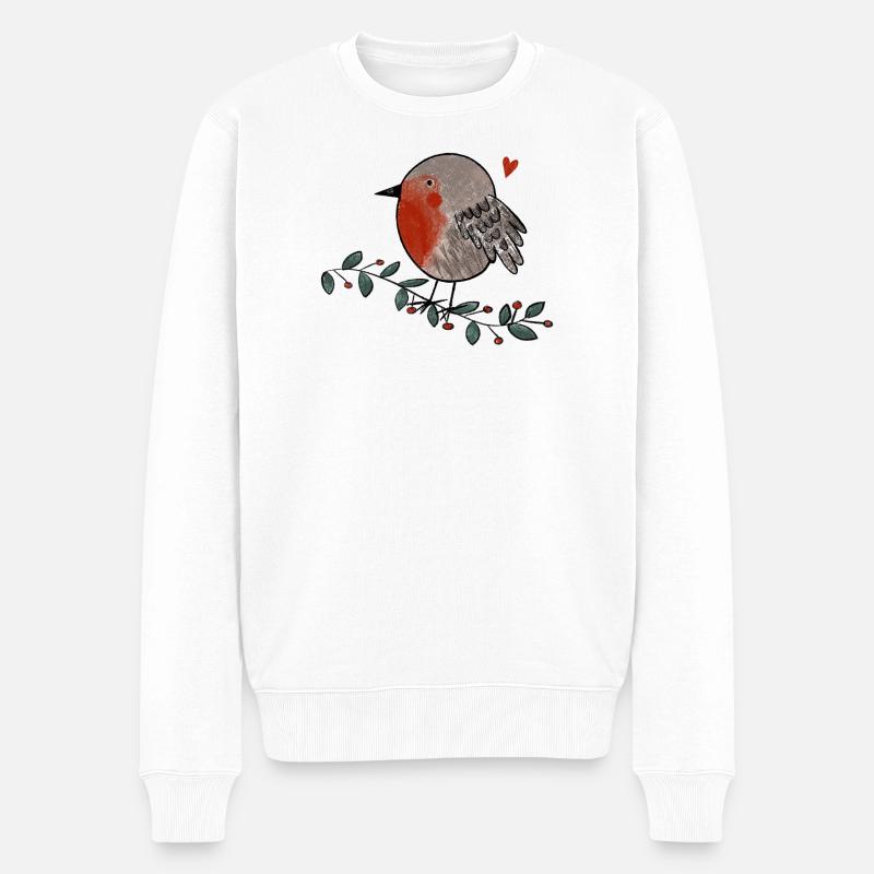 Rotkehlchen Liebe - Männer Premium Bio Pullover - Weiß