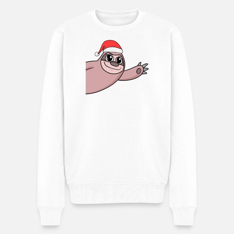 Faultier Weihnachten Hallo Gruß - Männer Premium Bio Pullover - Weiß