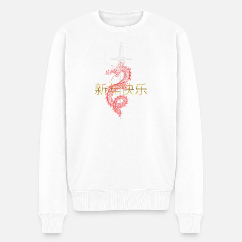 Neujahrsdrachen Schwertkunst - Männer Premium Bio Pullover - Weiß