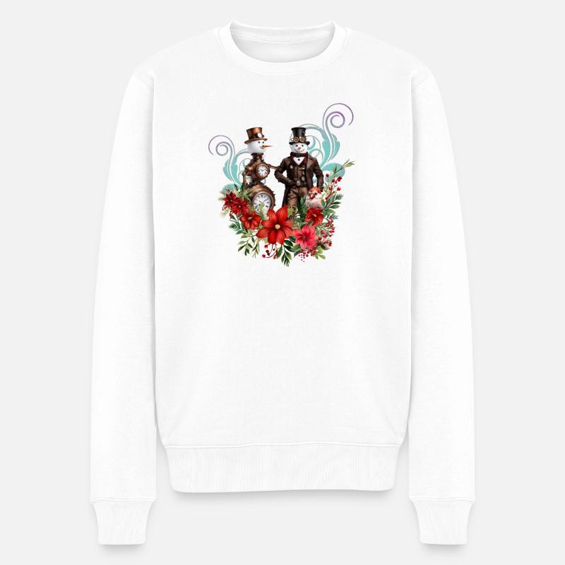 Steampunk Schneemann - Männer Premium Bio Pullover - Weiß