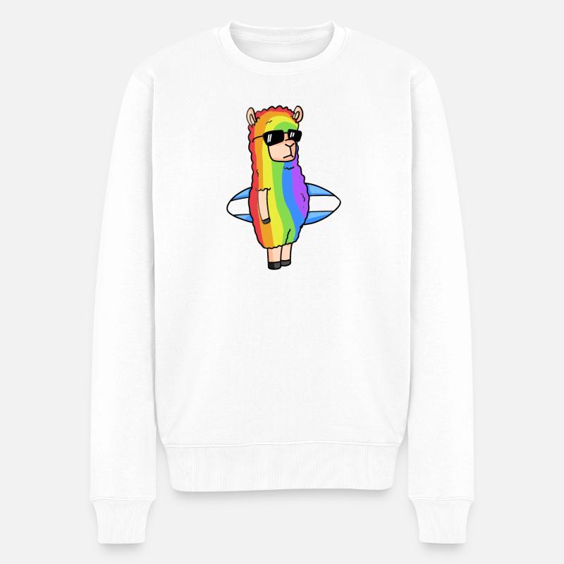 Alpaka Regenbogen Weihnachten - Männer Premium Bio Pullover - Weiß