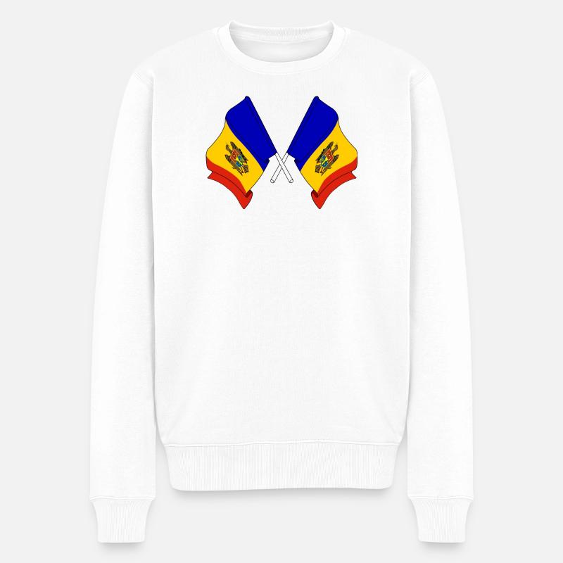 Zwei Flaggen Moldawien - Männer Premium Bio Pullover - Weiß