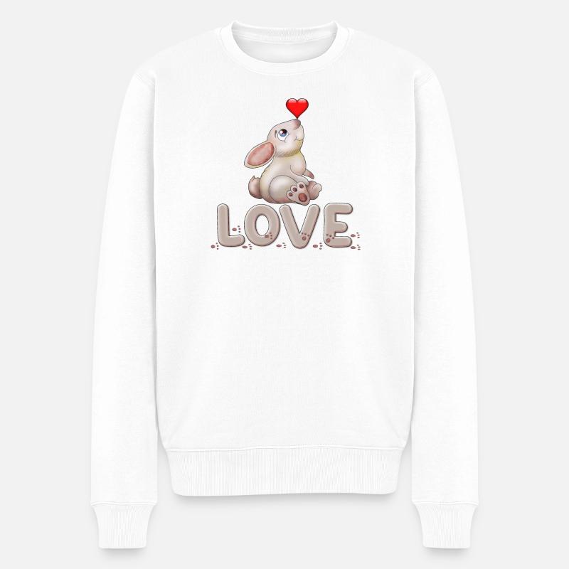 Süßer Hase mit Herz Liebesdisplay - Männer Premium Bio Pullover - Weiß