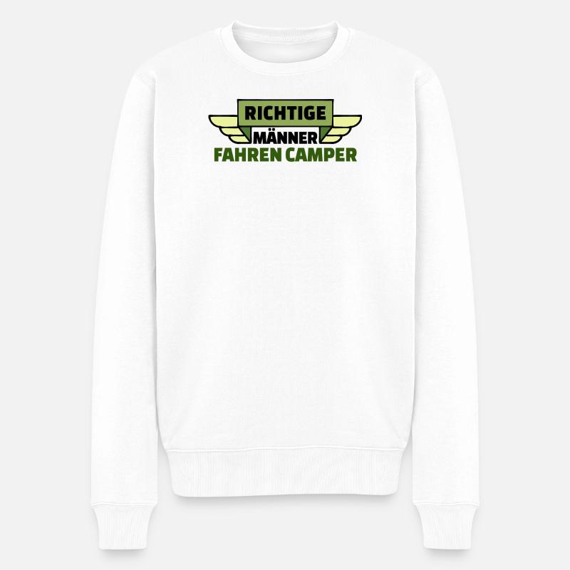 Wanderer Camping Camper Wohnwagen Statement - Männer Premium Bio Pullover - Weiß
