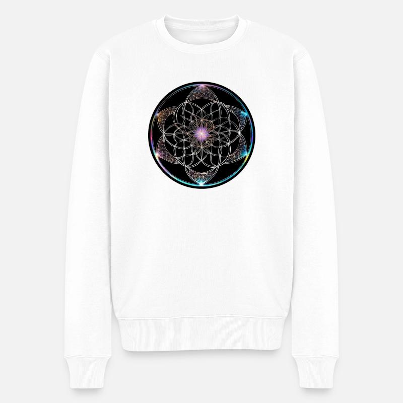 Blume des Lebens Farbige Geometrie Kreis - Männer Premium Bio Pullover - Weiß