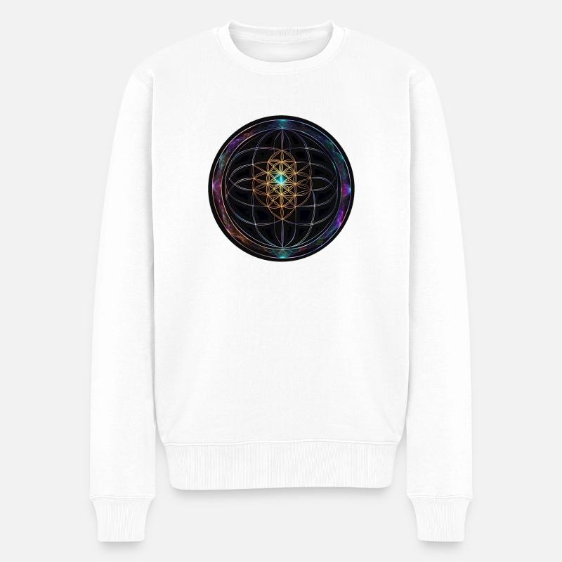 Metatron Scheiben Mandala Glow - Männer Premium Bio Pullover - Weiß