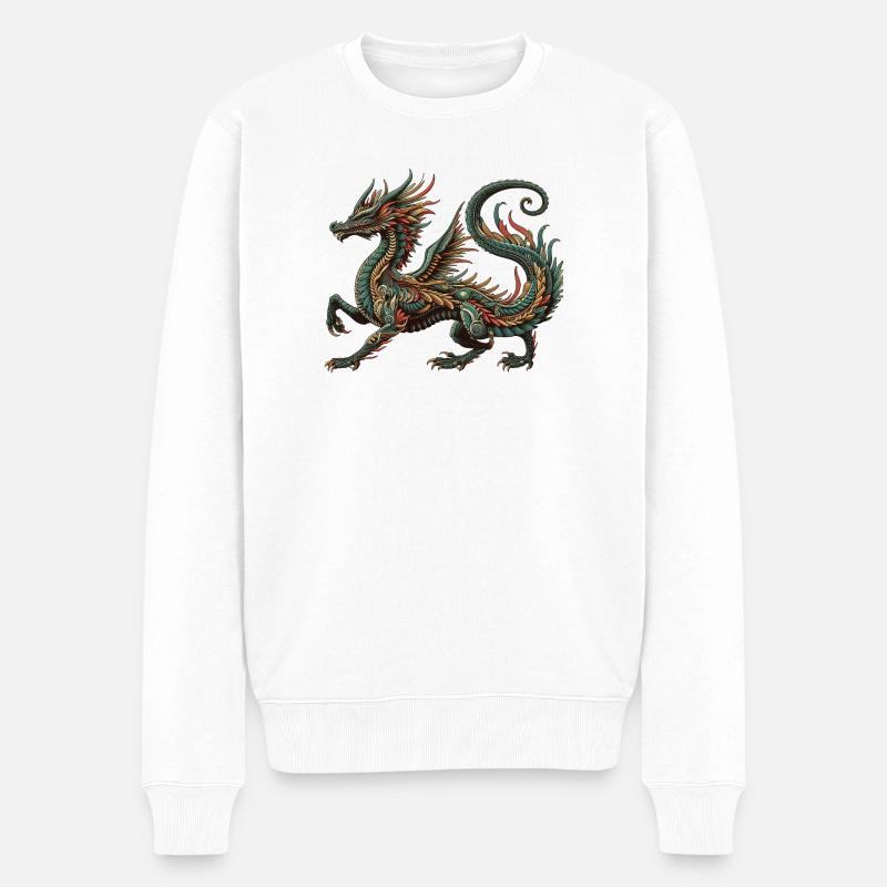 Farbdrache Ornament Tribal Stil - Männer Premium Bio Pullover - Weiß