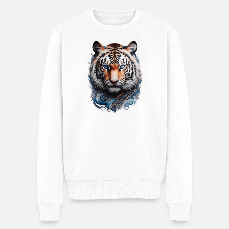Blauäugiger Tiger Maori Tattoo Stil - Männer Premium Bio Pullover - Weiß