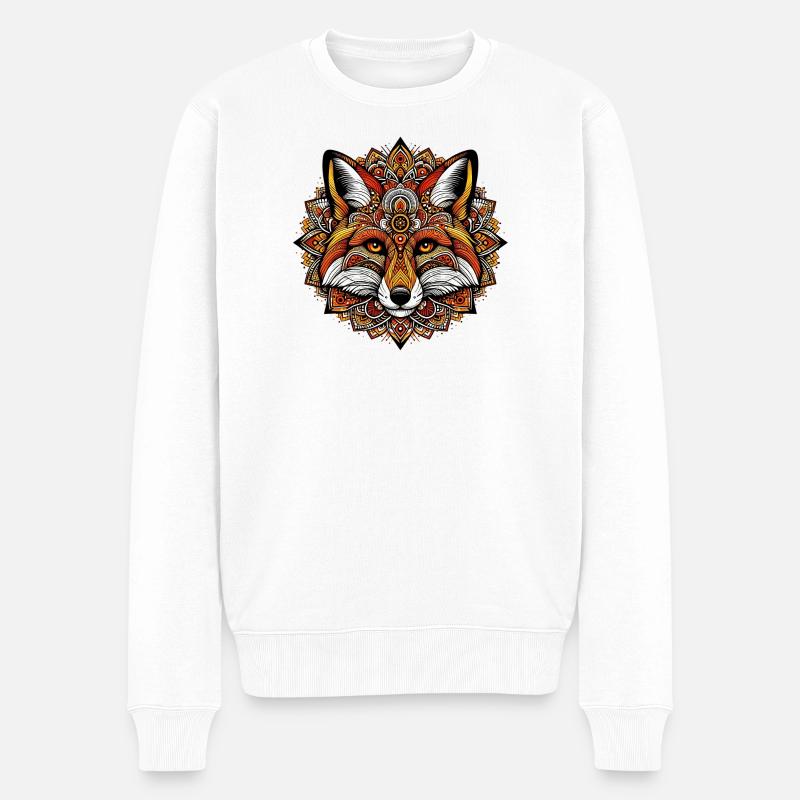 Fuchs mit Mandalas geschmückt - Männer Premium Bio Pullover - Weiß