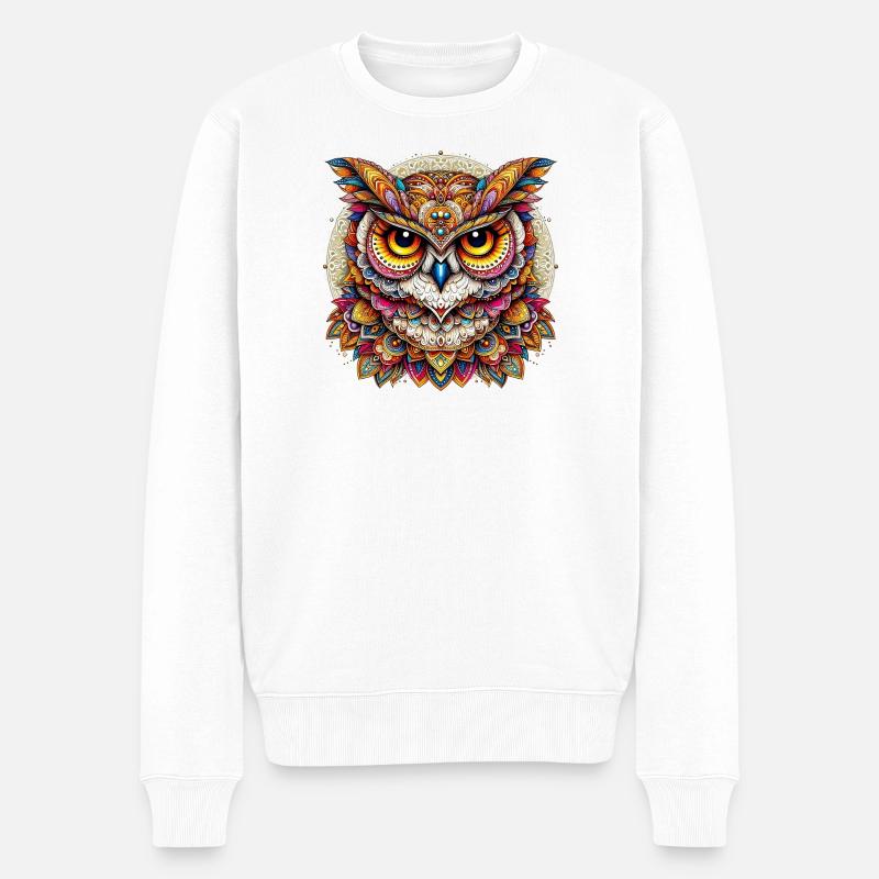 Eule mit Mandalas verziert - Männer Premium Bio Pullover - Weiß