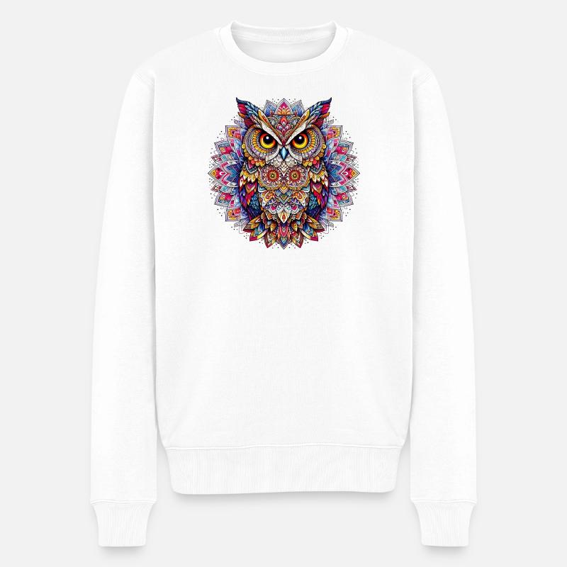 Eule mit Mandalas verziert - Männer Premium Bio Pullover - Weiß