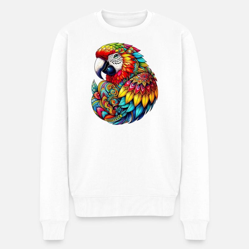 Papagei mit Mandalas verziert - Männer Premium Bio Pullover - Weiß