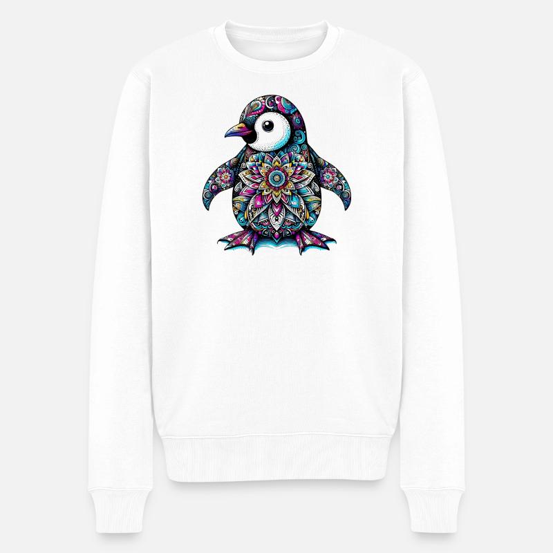 Pinguin mit Mandalas verziert - Männer Premium Bio Pullover - Weiß