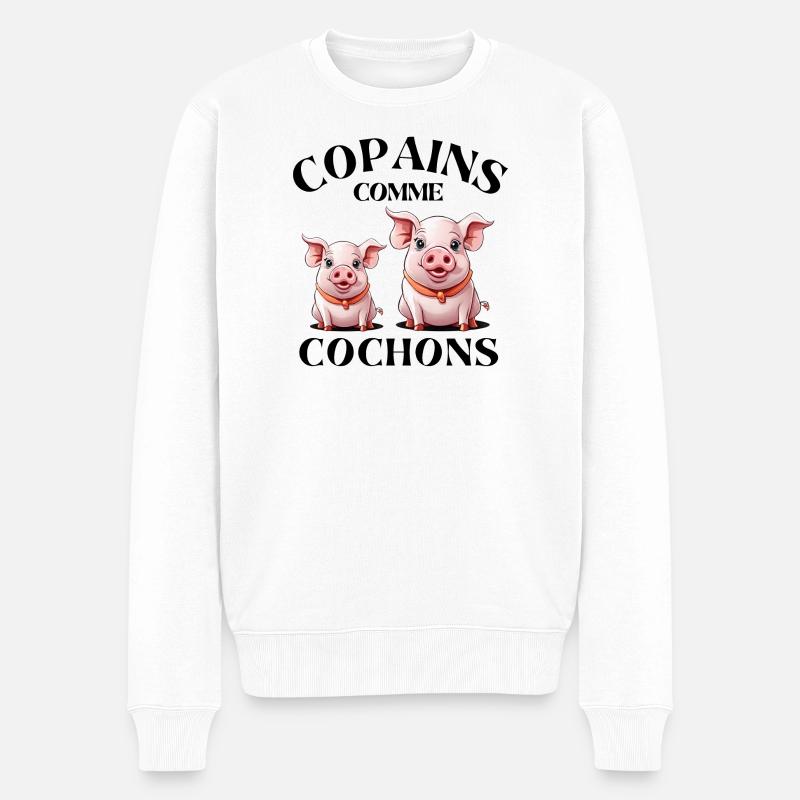 cochon, copains comme cochons, amitié - Pull Premium bio Homme - blanc