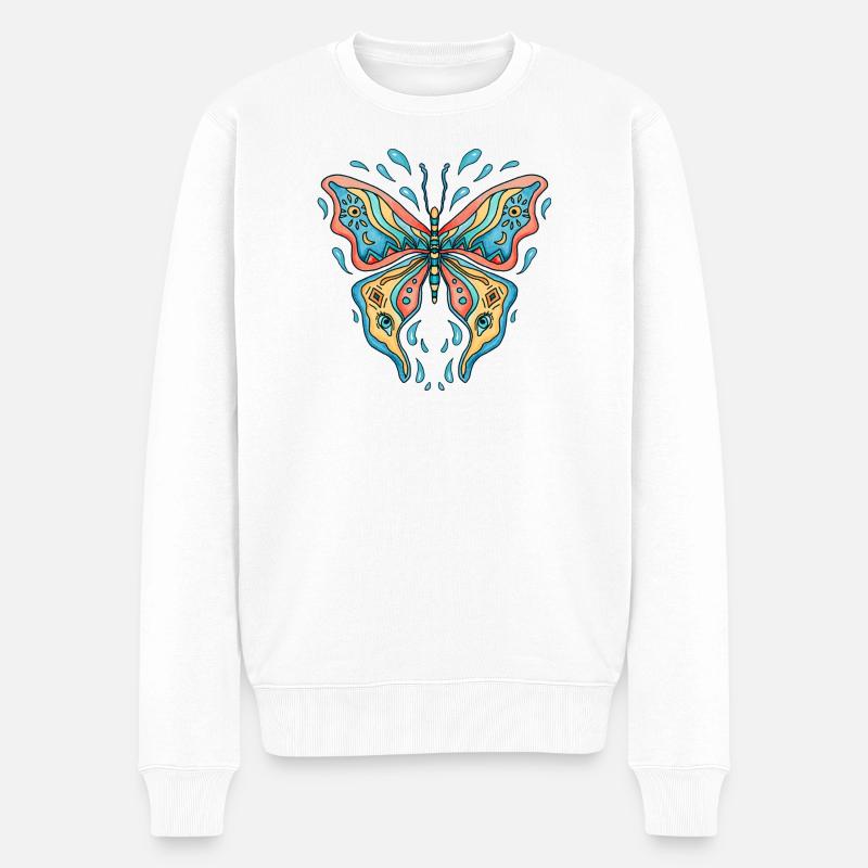  Schmetterling in Wasserfarben - Männer Premium Bio Pullover - Weiß