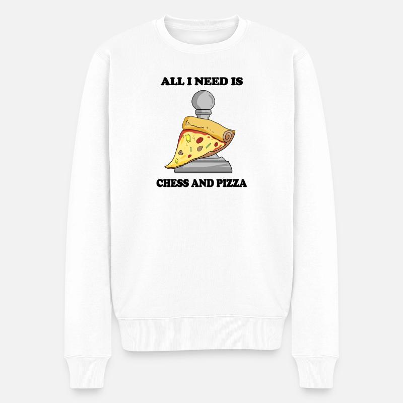 Schach und Pizza - Männer Premium Bio Pullover - Weiß