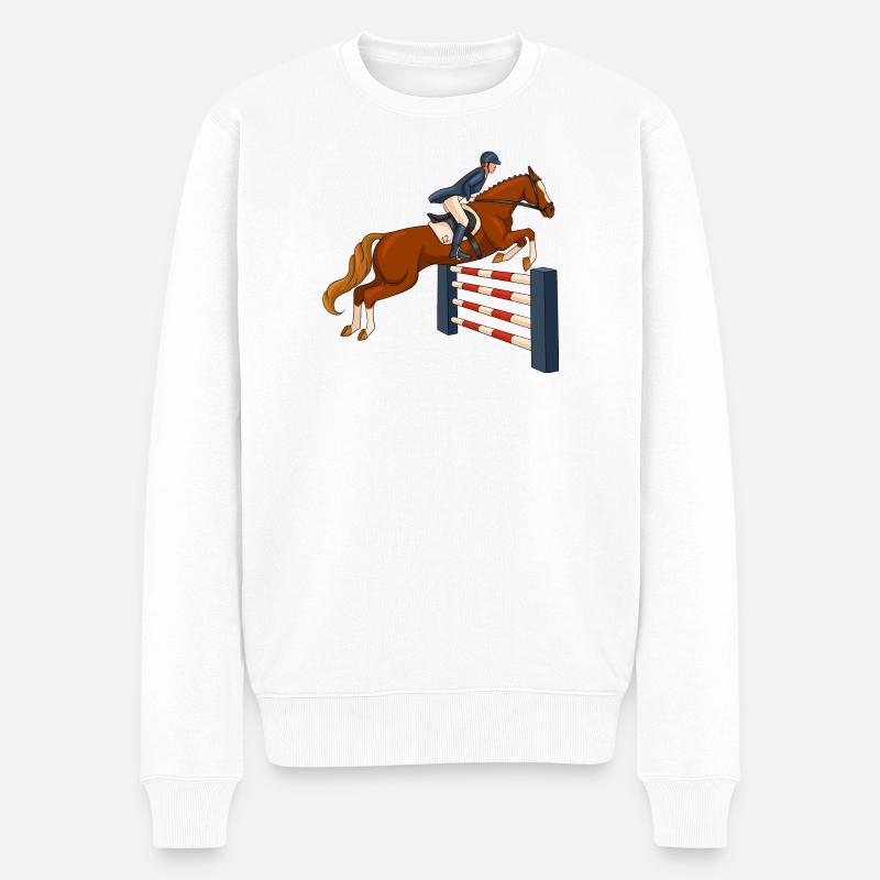 Pferd, Reiter, Reiten - Männer Premium Bio Pullover - Weiß