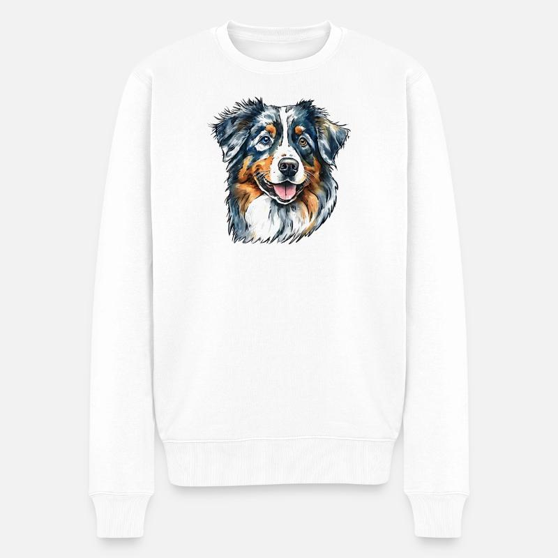 Australian Shepherd Portrait - Männer Premium Bio Pullover - Weiß