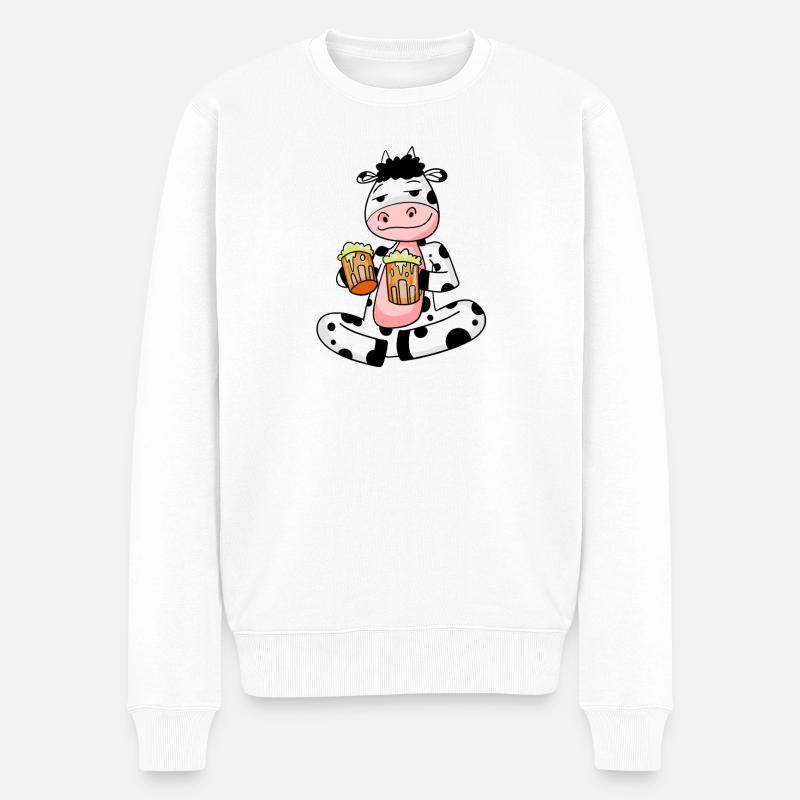 Kuh mit Bier - Männer Premium Bio Pullover - Weiß