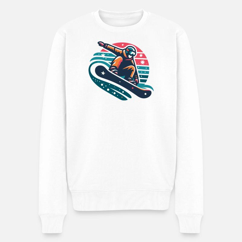 Illustration animée de snowboarder dynamique - Pull Premium bio Homme - blanc