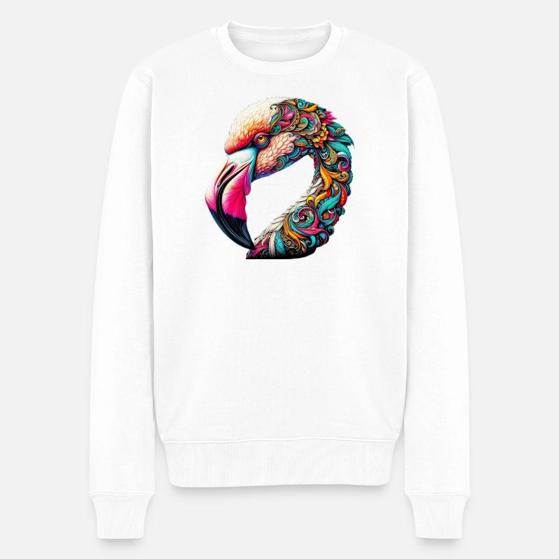 Rosa Flamingo mit Mandalas verziert - Männer Premium Bio Pullover - Weiß