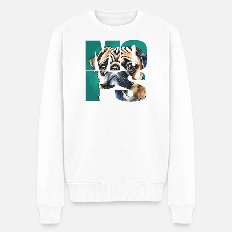 Mops Portrait - Männer Premium Bio Pullover - Weiß