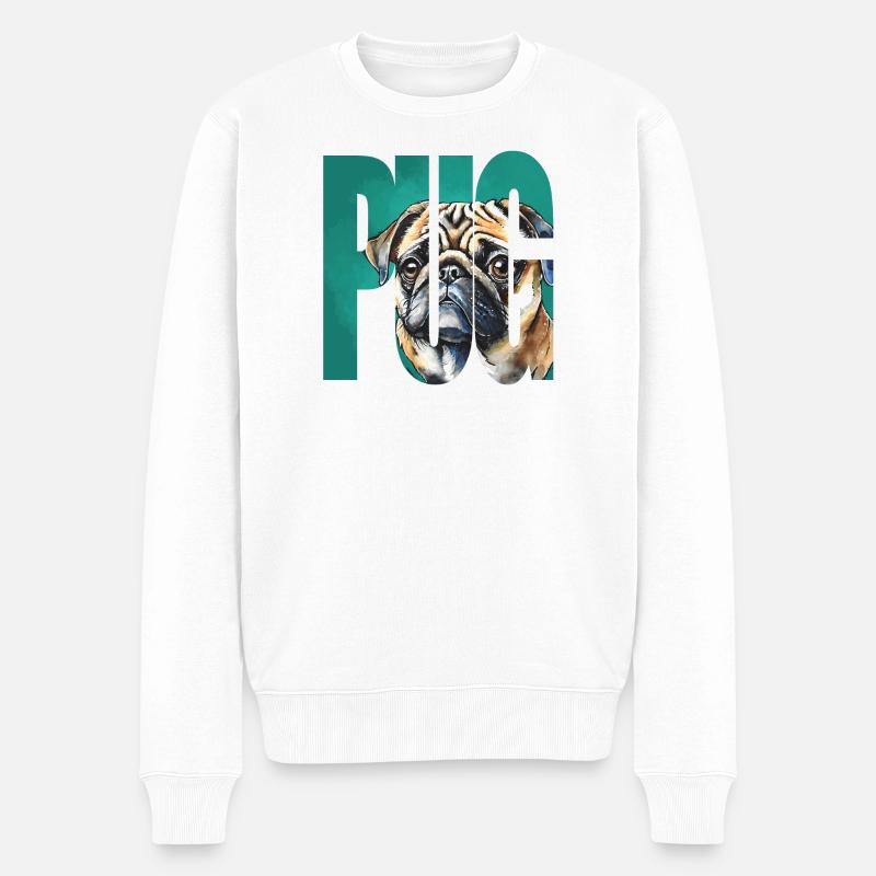 Mops Portrait - Männer Premium Bio Pullover - Weiß