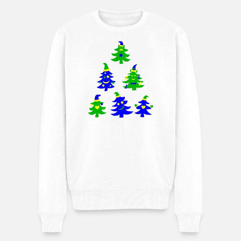 Magische lächelnde Weihnachtsbäume - Männer Premium Bio Pullover - Weiß