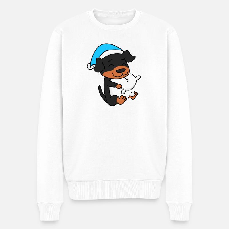 Rottweiler Chien Sleeping Fatigue - Pull Premium bio Homme - blanc