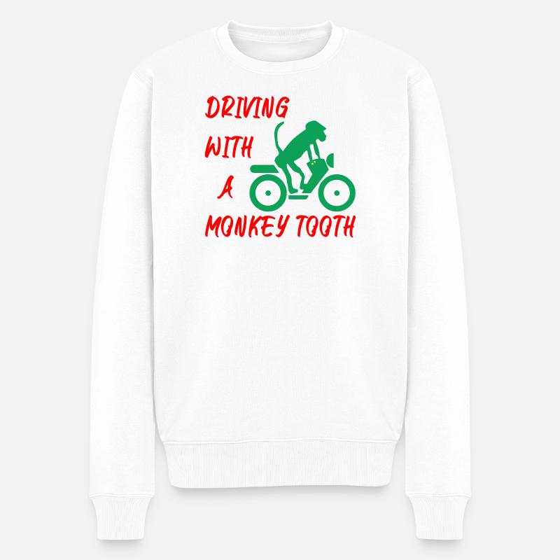 Driving with a monkey tooth - Affenzahn - Männer Premium Bio Pullover - Weiß