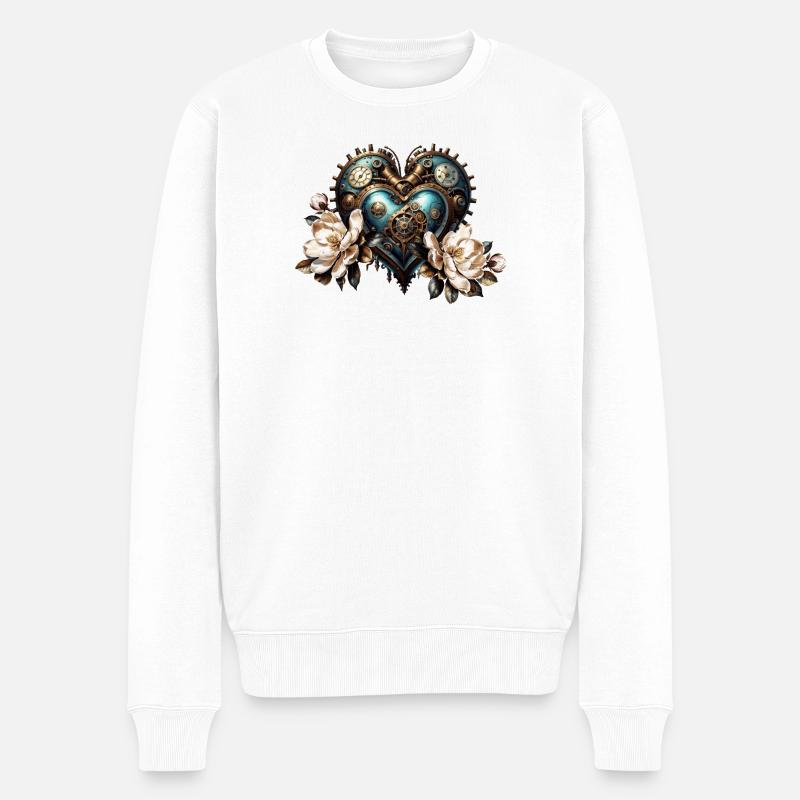 Wunderbares Steampunk-Herz - Männer Premium Bio Pullover - Weiß