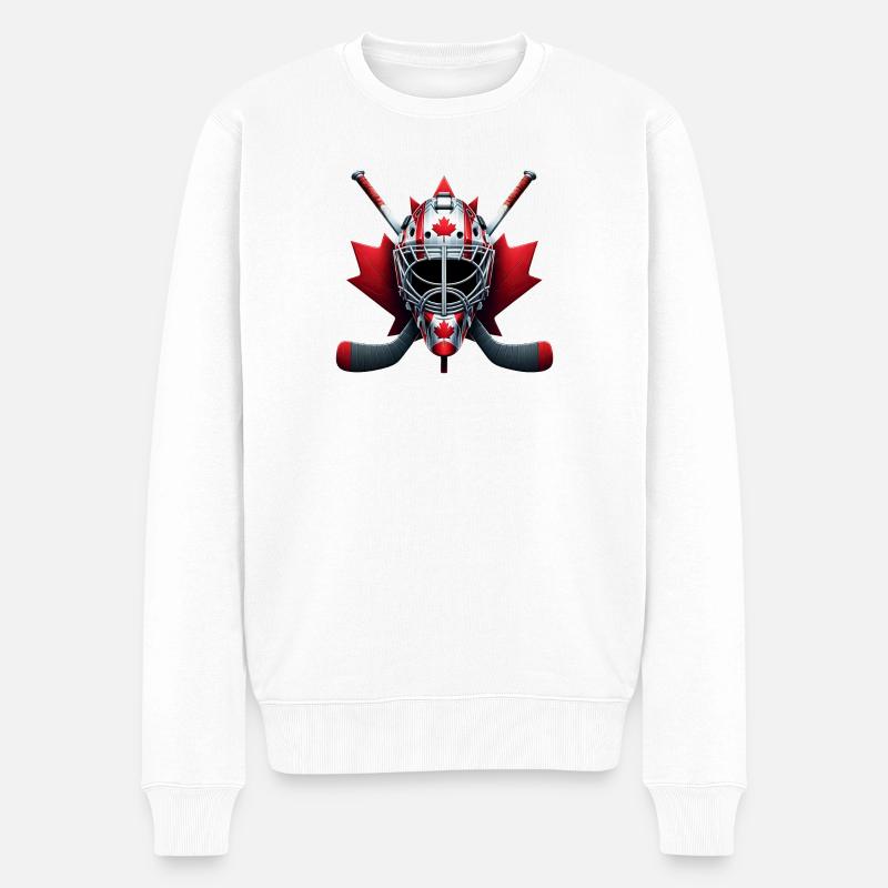 Dessin de hockey sur glace du Canada avec drapeau - Pull Premium bio Homme - blanc