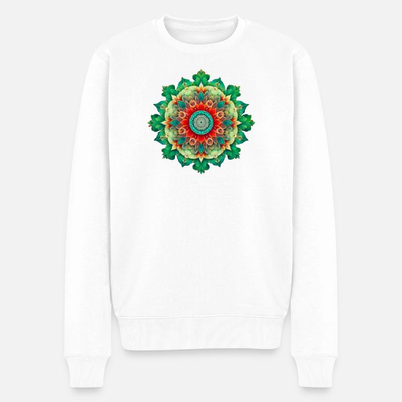 Kaleidoskop-Blumen-Mandala - Männer Premium Bio Pullover - Weiß