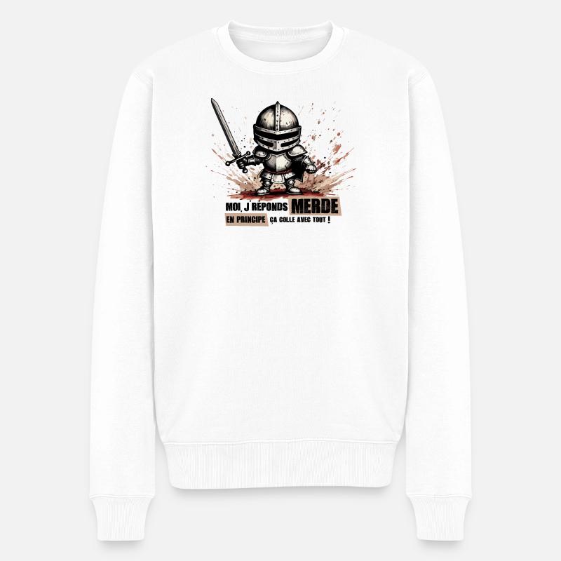 Moi je réponds merde, ça colle avec tout ! humour - Pull Premium bio Homme - blanc