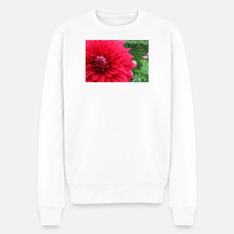 Dahlie rot Blüte ,Blume - Männer Premium Bio Pullover - Weiß