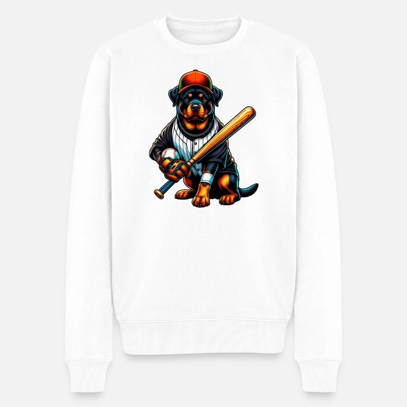 Chien de baseball Rottweiler - Pull Premium bio Homme - blanc