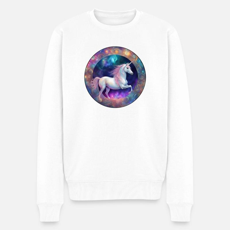 Galaktisches Einhorn Kreis - Männer Premium Bio Pullover - Weiß