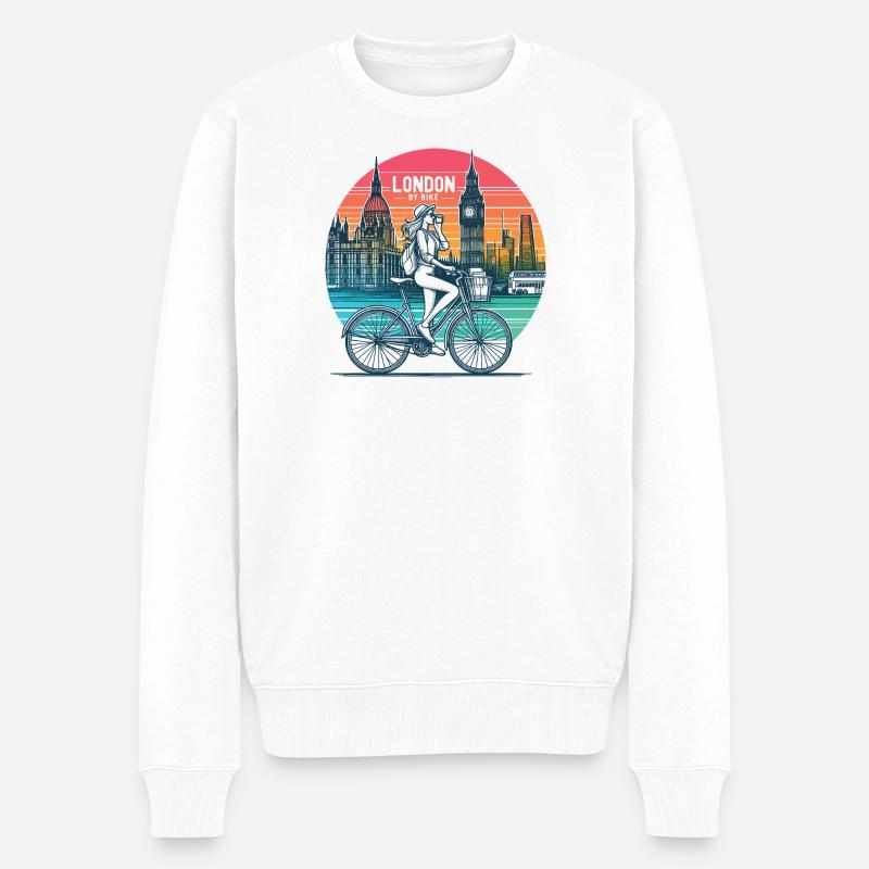 London Skyline Fahrrad Illustration - Männer Premium Bio Pullover - Weiß