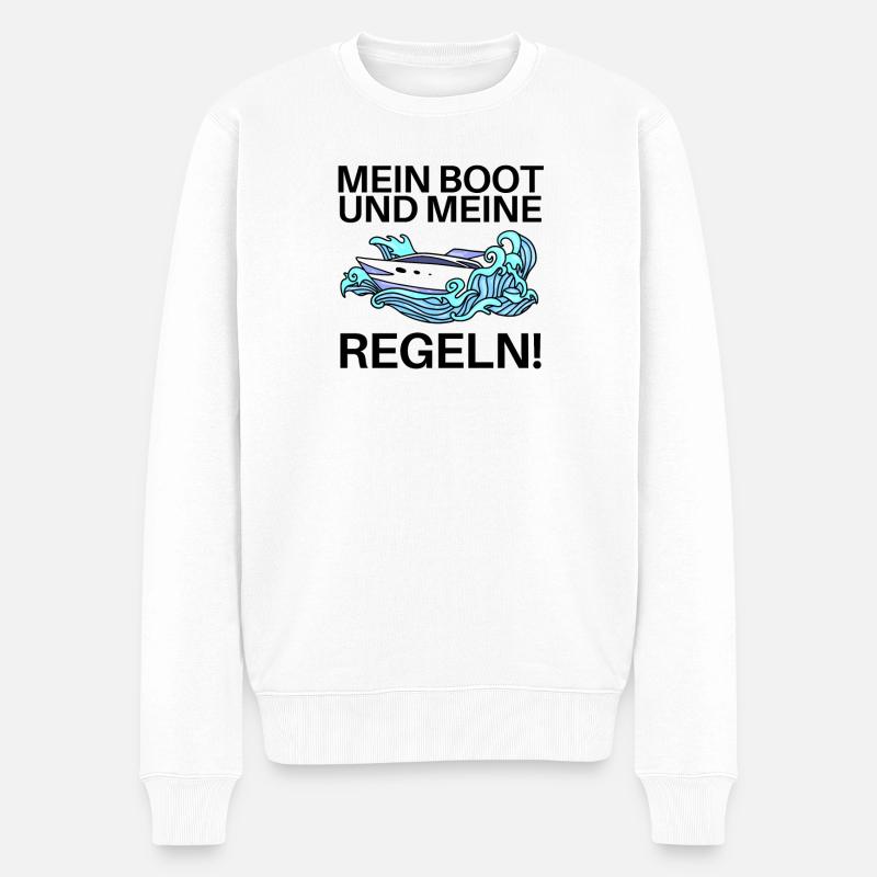Boote Motorboot Regeln Spruch lustig - Männer Premium Bio Pullover - Weiß