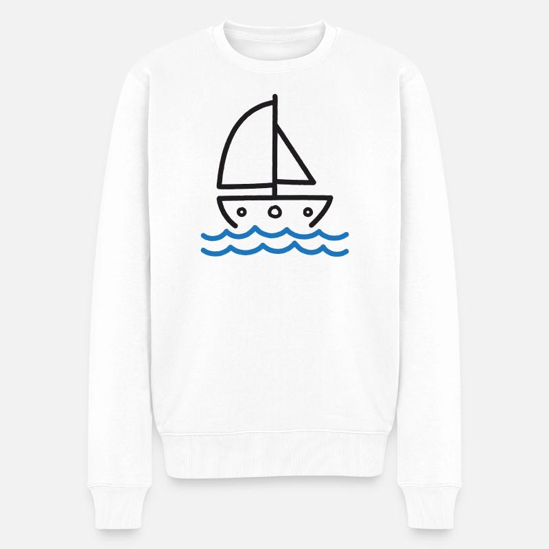 Segelboot auf blauen Wellen - Männer Premium Bio Pullover - Weiß