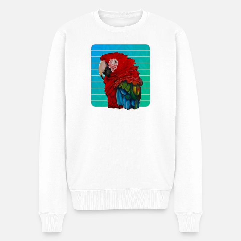 Roter Ara Papagei Gouache Malerei - Männer Premium Bio Pullover - Weiß