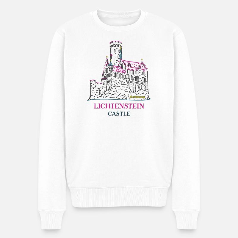 Schloss Lichtenstein, Deutschland, Handzeichnung - Männer Premium Bio Pullover - Weiß