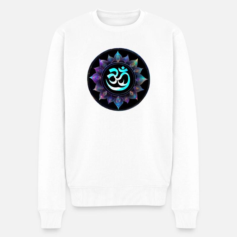 Om Lotus Neon Mandala - Männer Premium Bio Pullover - Weiß