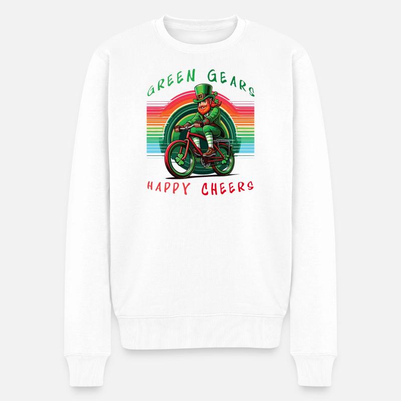 Leprechaun Radfahren St. Patrick's Day Design - Männer Premium Bio Pullover - Weiß