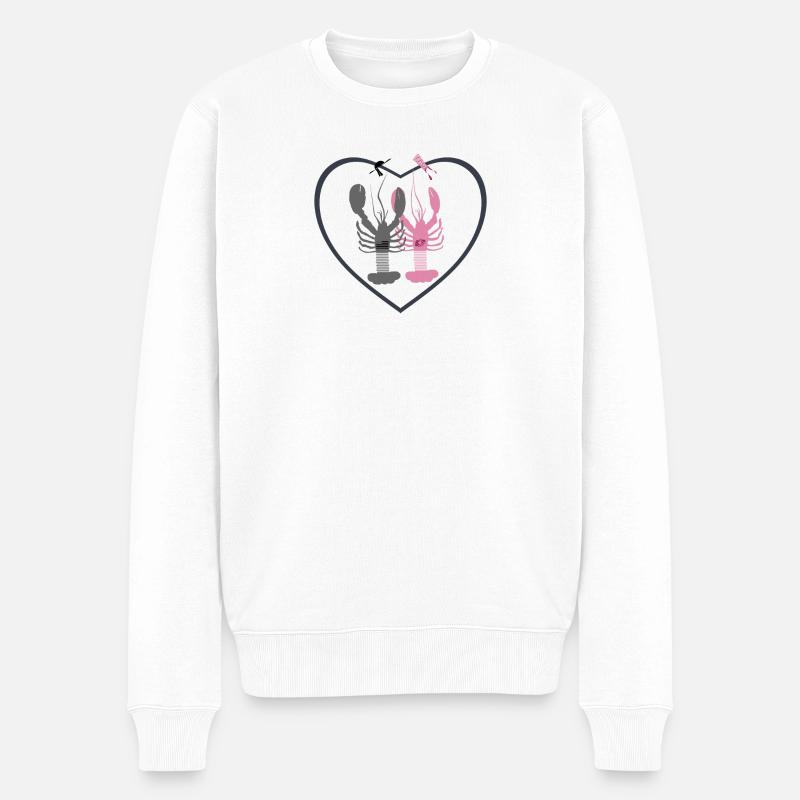 Bretagne - Kalon Graue und rosa Hummer - Männer Premium Bio Pullover - Weiß