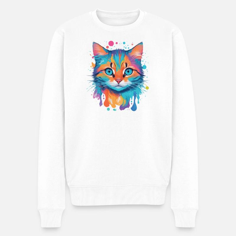 Niedliche Katze - Männer Premium Bio Pullover - Weiß