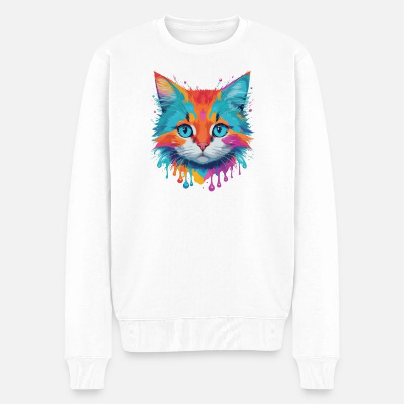 Niedliche Katze - Männer Premium Bio Pullover - Weiß